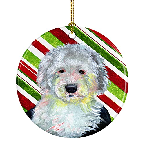 Caroline's Treasures Old English Sheepdog Candy Cane Holiday Christmas Ceramic Ornament Christmas Tree Hanging Decorations for Home Christmas Holiday, Party, Gift, 3 in, Multicolor