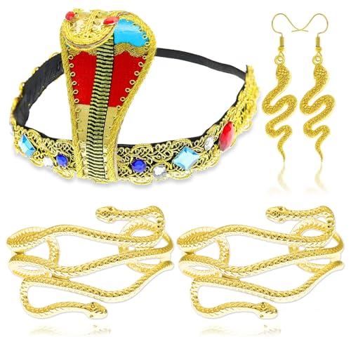 YUYWWAN Accessori Cleopatra Donna, Gioielli Serpente Accessori Egiziana con Bracciale Eopricapo, Accessori Costume Cleopatra, Dorato Gioielli Egiziana Donna per Carnevale Costumi Accessori (Dorato-C)