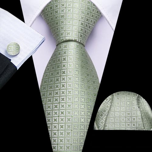 Image of Barry.Wang Classic Mens Ties Silk Necktie Pocket Square Cufflinks Set Woven Designer Wedding Business