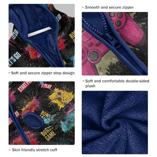 CHIFIGNO Colorful Game Controllers Boys Fleece Zip up Jacket, Soft Lightweight Sweatshirt Jacket 3T3