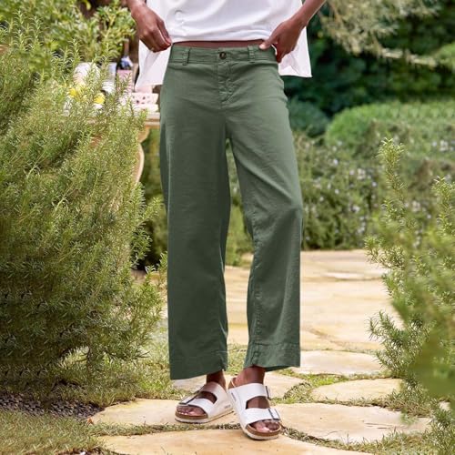 Womens Wide Leg Linen Pants Elastic High Waist Cropped Pants Summer Business Casual Work Pants with Pockets4