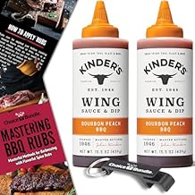 Kinders Bourbon Peach BBQ Wing Sauce & Dip 2 Pk 31 oz Great to Dip Toss Glaze & More + Barbecue Masters & Bottle Opener 4 Items!