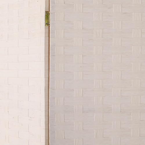 Room Divider 4 Panel Partition,Folding Privacy Screens Portable Seperating Wall, Handwork Rattan Mesh Woven Design,Movable Stretch Room Dividers (White)