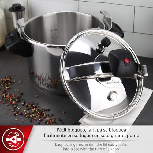 Magefesa Inoxtar - Olla Express Tradicional de 6L, Acero Inoxidable 18/10, Inducción, Cocina Sana, Pomo Rotatorio, Fondo Termo-Difusor de 5 Capas - imagen 4