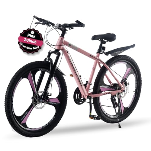 TRIOBLADE 24''26''27.5'' Mountain Bike 3 Spoke Wheels Mountain Bicycle 21 Speeds Disc Brake Bike Lightweight Frame Bicycle for Adult Men Women Sport Cycling Bike (Black&Pink, 26Inch)