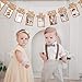 Whaline 1st Birthday Baby Photo Banner for Newborn to 12 Months, Monthly Milestone Photograph Bunting Garland, First Birthday Celebration Decoration (Kraft)