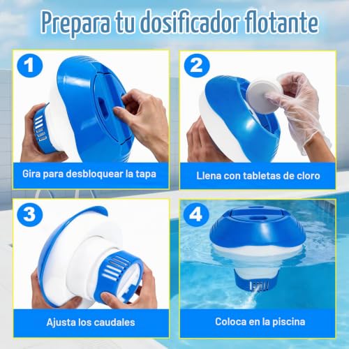 Miniatura 6 de Kgc Dispensador De Cloro Piscina Flotante, 17,8cm Difusor Flotante Dosificador De Tabletas Para 200g De Cloro Y Bromo, Tabletas De Cloro Dispensador De Cloro Para Piscinas, Spas Y Fuentes