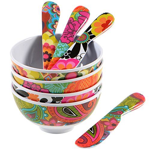 French Bull 6" Melamine Butter Spreader 4-Piece Set-Designer Fun Vibrant Colorful Knives for Cream Cheese, Jam, Jelly, Mayo, Frosting, Sandwich-Shatterproof BPA Free Dishwasher Safe, 6-inch, Floral