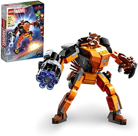 LEGO Marvel Rocket Mech Armor Set 76243, Guardians of The Galaxy Racoon Buildable Action Figure Toy, Avengers Collectable Gift Idea for Kids 6 Plus Years Old