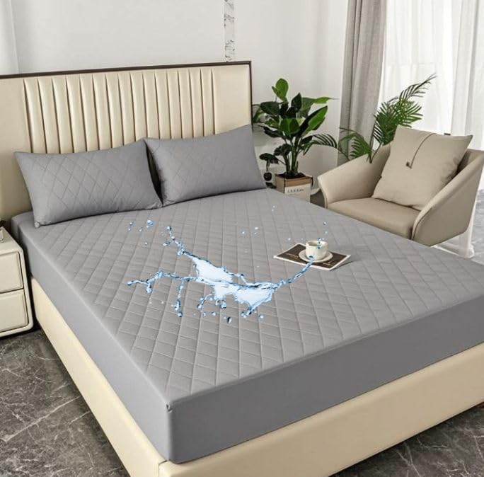 Quilted Luxury Twin, Double, Queen, King Size Waterproof Mattress Protector, Fitted Pockets Mattress Cover, All Season Mattress Fitted Protector, Ultra Soft, 7colors (Gray, Twin/Single)
