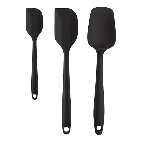 Frenchware Non-Stick Silicone Spatulas (Set of 3, Black) for Cooking & Baking, Heat-Resistant up to 230°C, Food-Grade & BPA-Free, Dishwasher Safe, FDA Approved