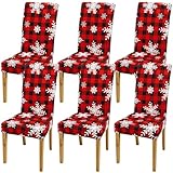 Preboun 6 Pcs Christmas Chair Covers Stretch Printed Chair Back Protectors Covers Dining Slipcovers Spandex Slipcovers with Snowflake Removable Washable Xmas Seat Protector for Christmas