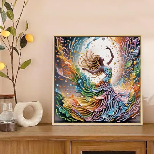 Image of AiYuanzsh DIY Diamond Art Painting Kits for Adults, 5D Special Shape Crystal Rhinestone Diamond Art Kits for Beginners, for Home Wall Decoration Gift 12x12 inch, Beautiful Dancer