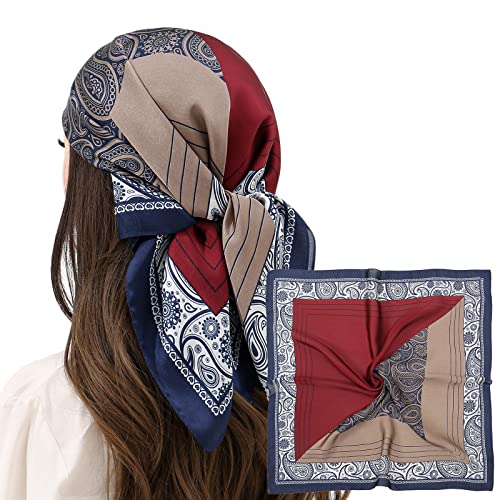RIIQIICHY Women Head Hair Scarf Like Satin Silk Scarf Sleeping Hair Wrapping Night 27.5" Dark Blue/Date Red/Light Brown/White