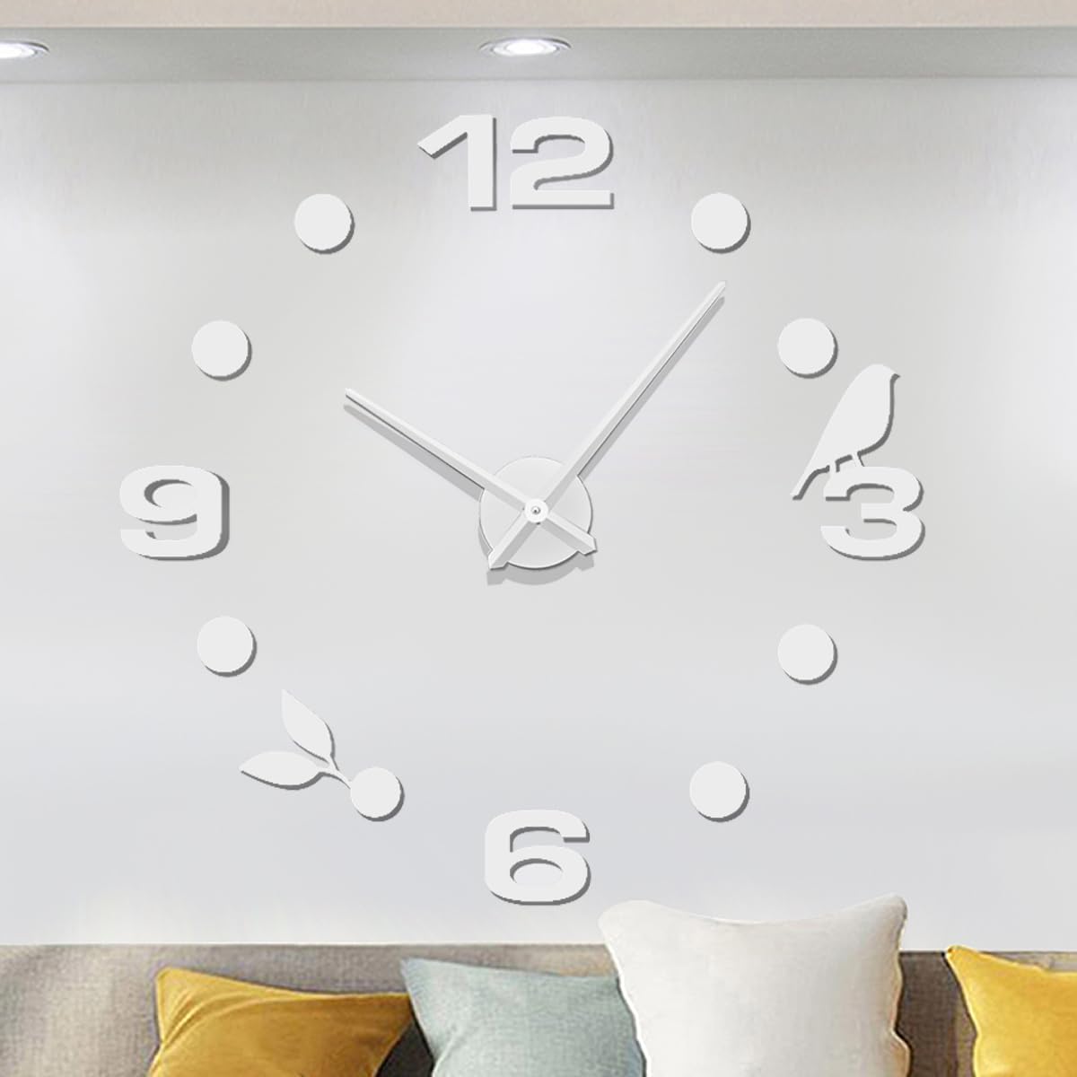 MeyiertModern Mute DIY Frameless Large Wall Clock 3D Mirror Acrylic Sticker Metal Big Watches Decorations (Silver)