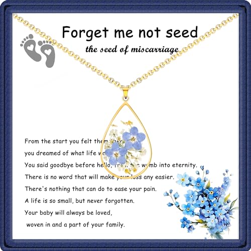 Image of Miscarriage Gifts for Mothers, Forget Me Not Pressed Flowers Necklace, Baby Loss Grief Sympathy Gift for Women, Child Loss Memorial Gifts Jewelry