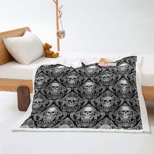 Plaid Cama Esqueleto Gris Y Negro Colcha Plaid Sofa Diseño de Doble Cara Cubre Colcha Multiusos para Sofas Suave Manta Termica Blanket Lana de Cordero de Franela Espesar Durable 180x200cm