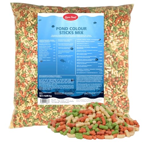 Lyra Pond® 10 L (0,85 kg) Pond Colour Sticks Koi Mix Fisch- und Teichfutter | Mehrfarbiges Fischfutter mit Spirulina | Leicht verdauliches Fischfutter | Kräftigt die Farben des Fisches | Artgerecht