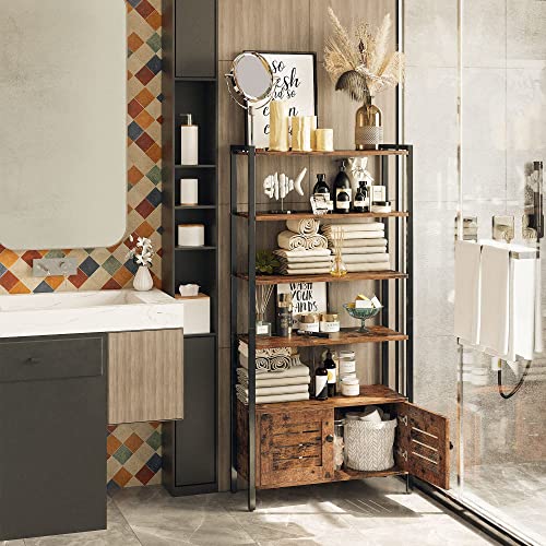 Ironck Industrial Bookshelf And Bookcase With 2 Louvered Doors And 4 Shelves, Standing Storage Cabinet For Living Room, Home Office, Bedroom, Washroom, Vintage Brown #TOP3