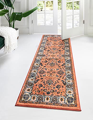 Rugs.com Medina Collection Rug – 10 Ft Runner Salmon Medium Rug Perfect for Hallways, Entryways