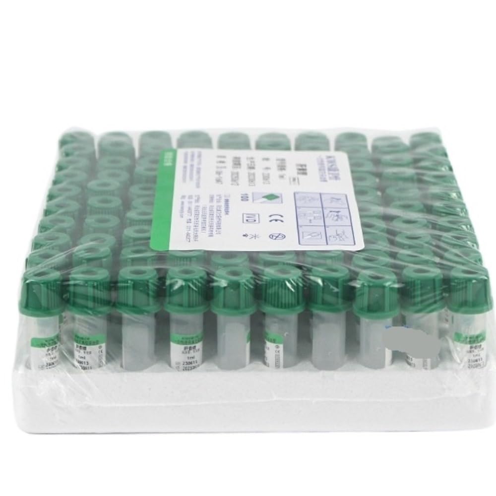 100 Stück Heparin-Natrium-Koagulationsblutentnahmeröhrchen, Einweg-Staubsauger-Vakuum-Blutröhrchen(5 ml)