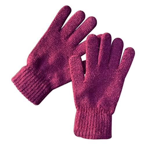 Cozylkx Guantes cálidos de Invierno, Guantes de Lana de Punto cálidos de Invierno Guantes de Montar de Punto mullidos y Gruesos térmicos, Fucsia 19x10cm