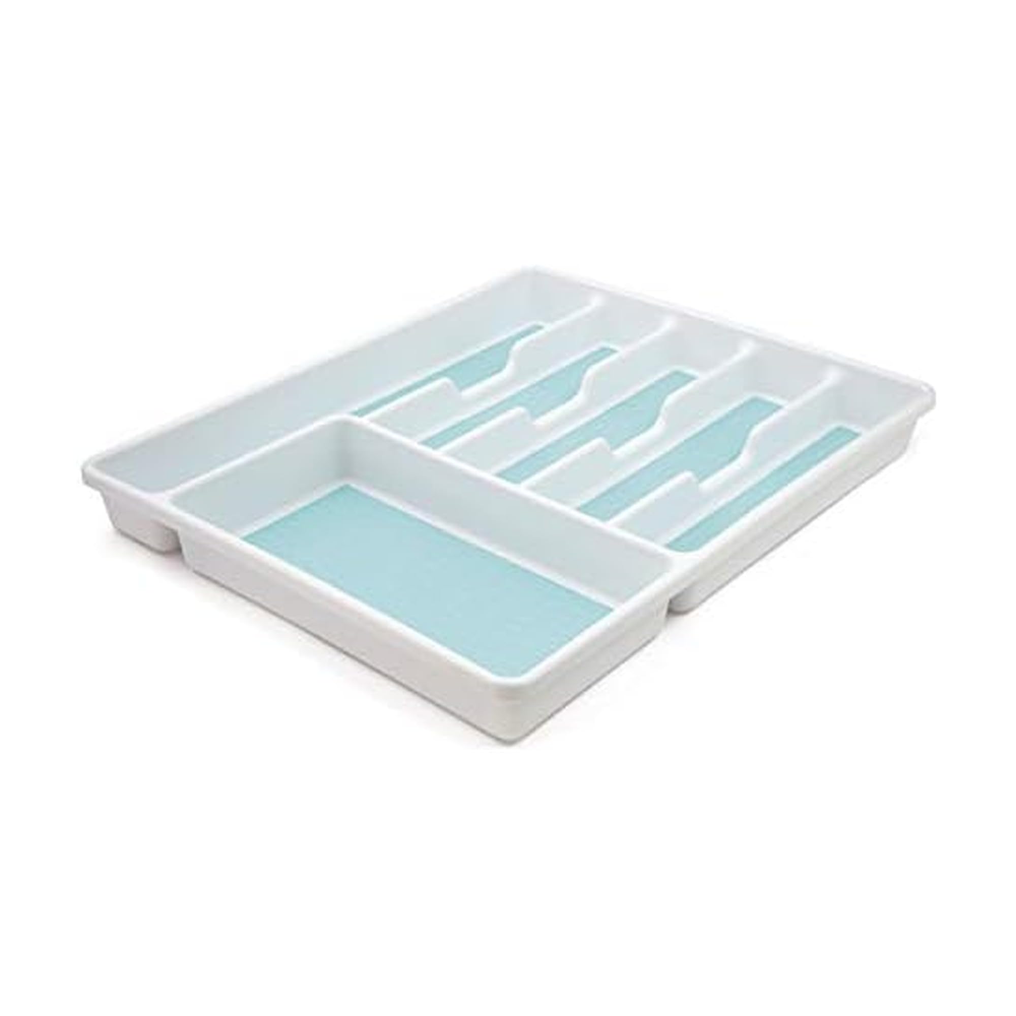 Copco Basics 6 Compartment Drawer Organizer, 15.7-Inch, White and Aqua Sky