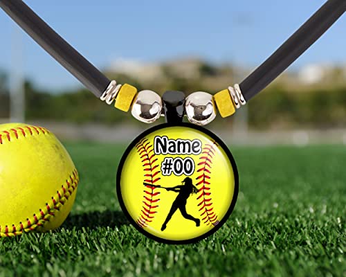 Softball Batter Charm Necklace- Girls And Women's Softball Pendant Jewelry - Customized Softball Necklace With Name And Number- Perfect For Softball Players, Softball Moms, Softball Teams And Coaches #TOP2