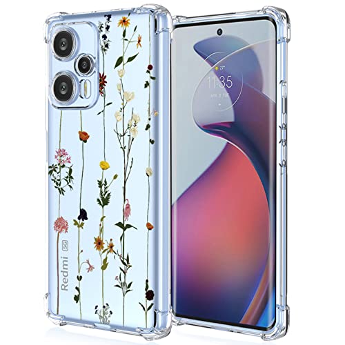 XINYEXIN Clear Case for Xiaomi Poco F5 5G Flowers Floral Pattern Design Slim Shockproof Transparent Soft TPU Bumper Case Protective Cover