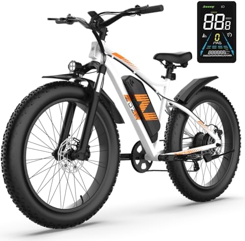 ZDZA Electric Bike, 26"x4.0" Fat Tire Ebike for Adults, 1500W Peak Motor, Electric Mountain Bike, 28 mph Top Speed, E Bike with LCD Colorful Display, 7 Speed and Dual Suspension (Light White)