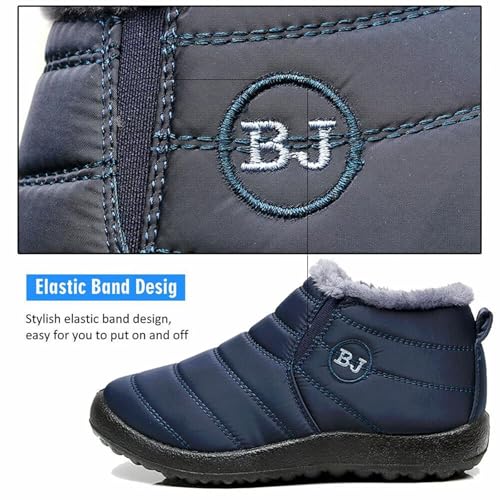 Boojoy Winter Boots, Men and Women's Ankle Snow Boots Slip On Winter Waterproof Fur Lined Outdoor Anti-Slip Shoes4