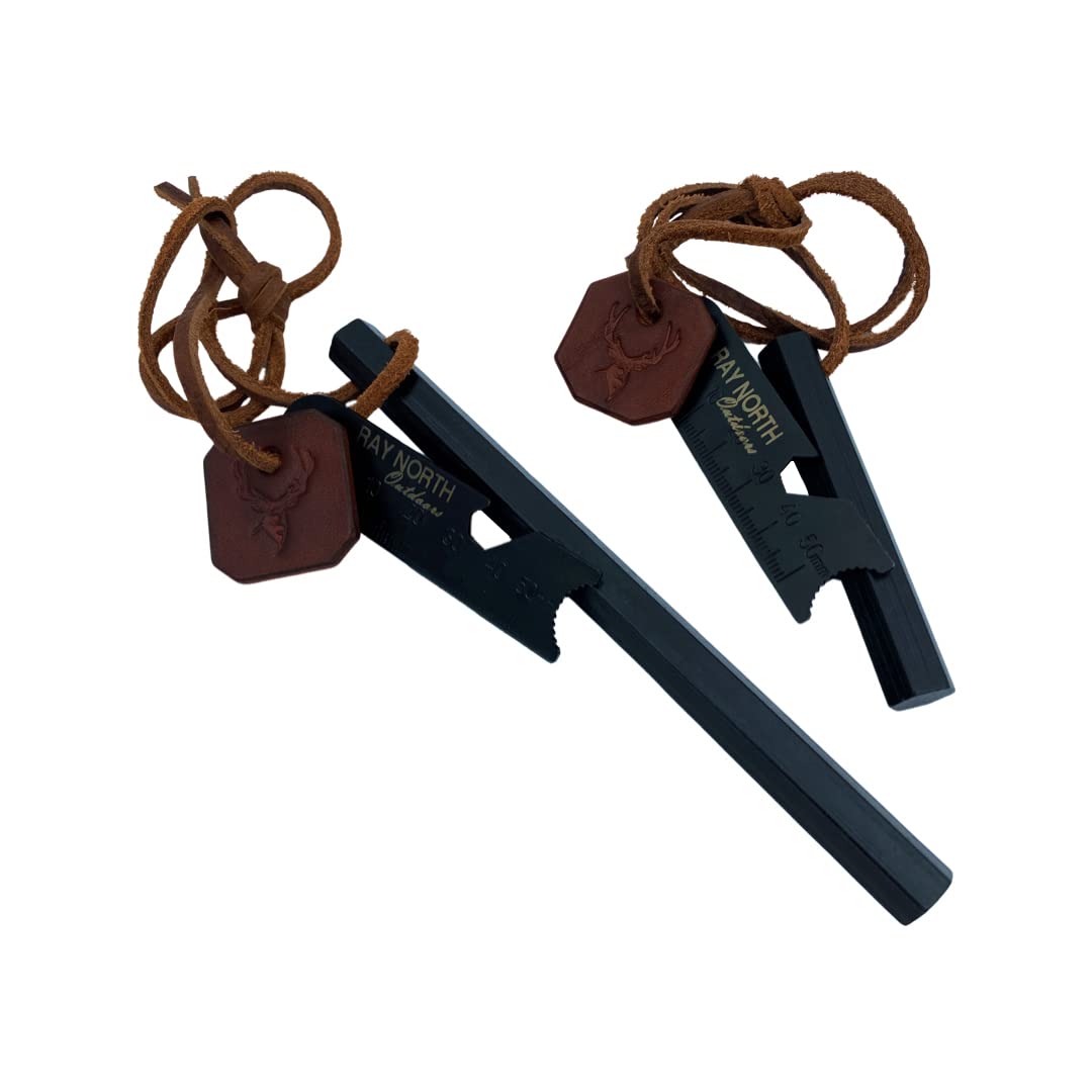 Premium Hexagon Ferrocerium Rod / Firesteel & Striker - Stag Head Emblazoned - Full Grain Leather Toggle and Lanyard (6" Inch)