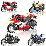 OUFOTAT 4-Pack Pull-Back Motorcycles with Lights & Sounds | Durable Metal/Plastic Toy Bikes for Ages 3+ | Motorcycle Collection Gift Set