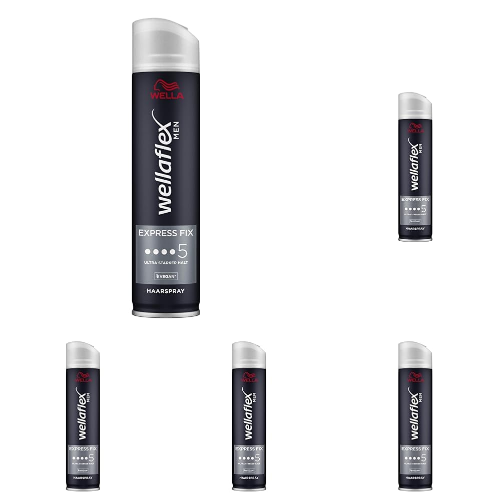 Wellaflex Men Express Fix Haarspray | Ultra Starker Halt | 48 Std. Halt | Vegan | Dermatologisch Getestet | 250ml (Packung mit 5)