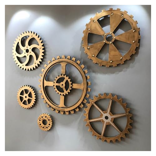 Industrial Style Wall Decor Set,Wooden Steampunk Gear Wheel Decoration,3D Stereo