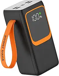 Título: Power Bank 50000mAh Carregamento Rápido 22.5W, Carregador Portátil com Cabos Embutidos Tipo C e Lightning, Display LED, 6 Saídas e Lanterna Embutida Leve Cor Aleatoria