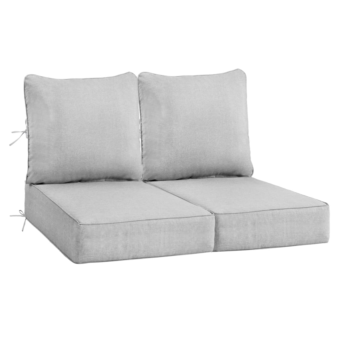 Sundale Outdoor Olefin Deep Seat Cushion Set of 2, Patio Chair Cushion and Pillow, Water-Resistant Sectional Sofa Pad with Straps Light Gray, 24 x 24 x 6 Inches-image-10