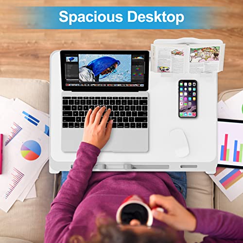 Woka Laptop Desk For Bed, Extra Large Adjustable Lap Desk, Foldable Laptop Bed Tray Table With Storage Drawer, Portable Lap Desk With Stopper, Book Stand For Drawing, Writing, Working, White #TOP6