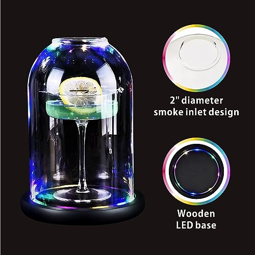 Yioeecf Kit de defumador de coquetel para cúpula de vidro 21 cm x 16 cm e base de madeira de LED - i