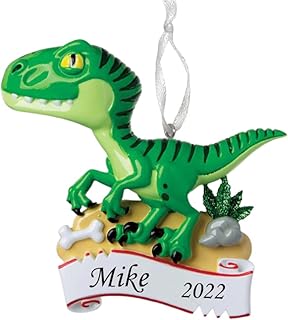 2022 Kids Personalized Christmas Tree Ornament Green Dinosaur- Custom Customized Child Merry Christmas Ornament for Boys & Girls- Christmas Decoration with Free Personalization