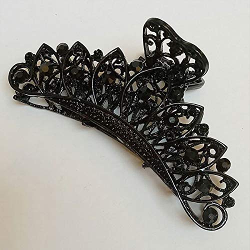 Pinza para cabello retro con flores negras y strass grande miniatura 2