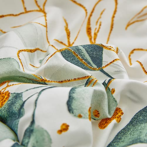 Joyreap 3Pcs Botanical Comforter Set Full/Queen, Green N Golden Leaves On White Reversible Design, Soft Microfiber Bedding Comforter Set For All Season, 1 Comforter N 2 Pillow Shams, 90X90 Inches #TOP6