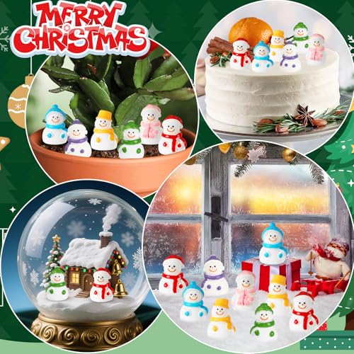 Image of JUNEBRUSHS 50 Pcs Mini Resin Snowman, Christmas Snowman Figurines Winter Miniature Snowmen Ornaments for Christmas DIY Craft Fairy Garden Dollhouse Decor
