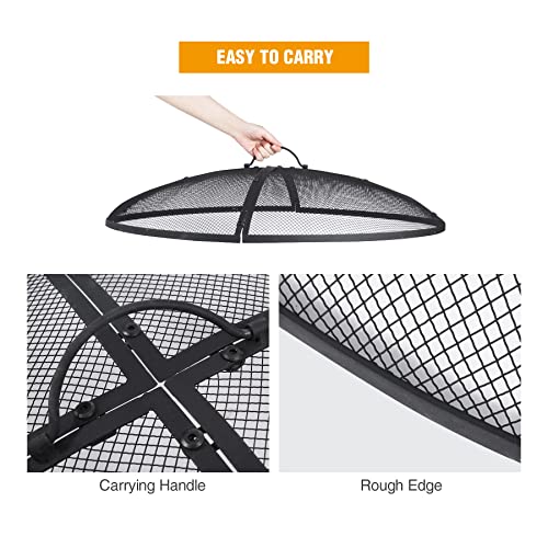 Lineslife 30” Round Fire Pit Spark Screen, Heavy Duty Collapsible Fire Pit Lid With Ring Handle For Outdoor Patio Backyard, Black #TOP4