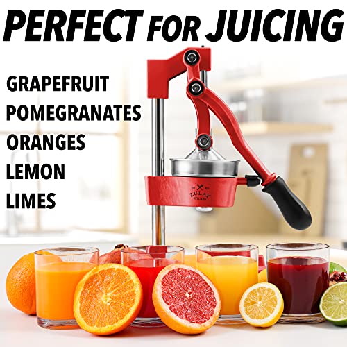 Zulay Kitchen Cast-Iron & Stainless Steel Orange Juicer - Heavy-Duty, Metal Lemon Squeezer - Premium Quality Manual Citrus Juicer - Manual Citrus Press & Orange Squeezer - Lime Squeezer (Red) #TOP2