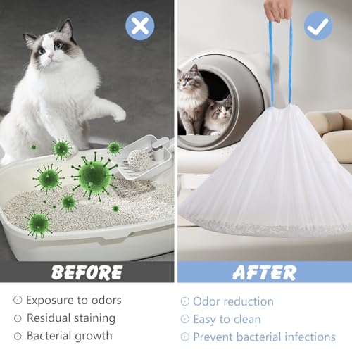 120 Count 26\"x11.8\" Cat Litter Box Liners Compatible with Fsitego & Fumoi Self-Cleaning Litter Boxes, Heavy Duty Automatic Cat Litter Box Bags with Drawstring, 3-4 Gallons of Capacity