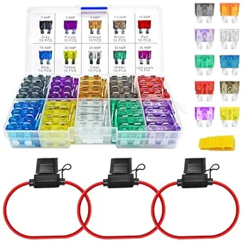 MuHize ATO/ATC Fuse Kit with Inline Holders - 3 Inline 12 AWG Fuse Holders and 100pcs Standard Blade Fuses(2A 3A 5A 7.5A 10A 15A 20A 25A 30A 35A) for Truck Boat RV | Puller Tool Included