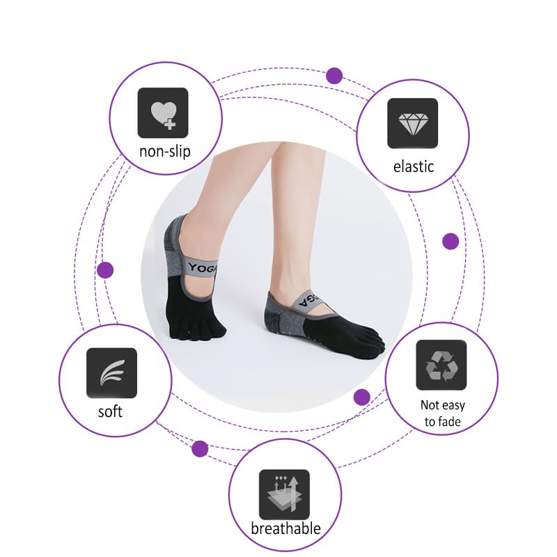 Five Finger Yoga Socks,Non Slip Pilates Socks,Low Cut Clasped Pilates Socks for Ballet Barre4