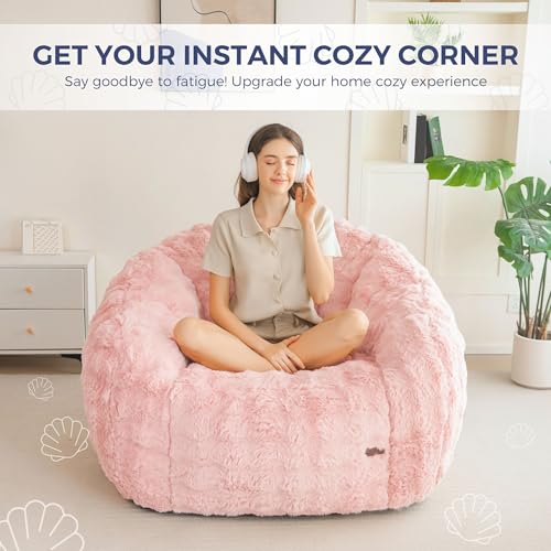 Image of MAXYOYO Giant Bean Bag Chair for Adults, Stuffed Shell-Shaped Large Bean Bag Couch, Cozy Living Room Chair with Filler, Lazy Floor Sofa for Bedroom Living Room, Pale Pink
