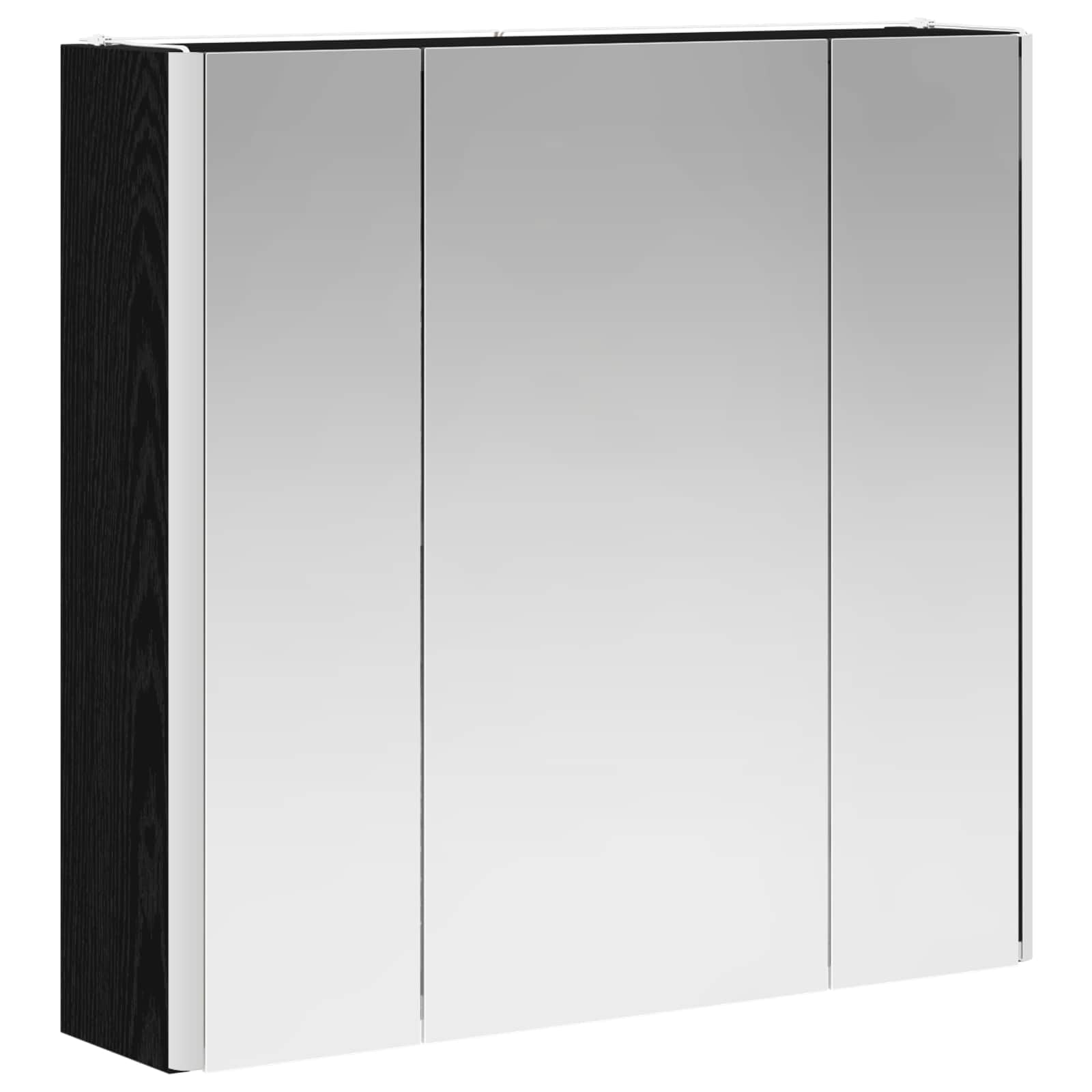 Szafka łazienkowa z lustrem w kolorze czarnym, imitacja dębu, materiał drewnopochodny, 63,5 x 15,5 x 60,5 cm, z oświetleniem LED, montaż na ścianie, regulowane półki, miejsce do